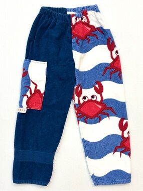 Kikis Nation Kids Crab Towel Pants Navy Terrycloth Unisex Beach Cover Up Small